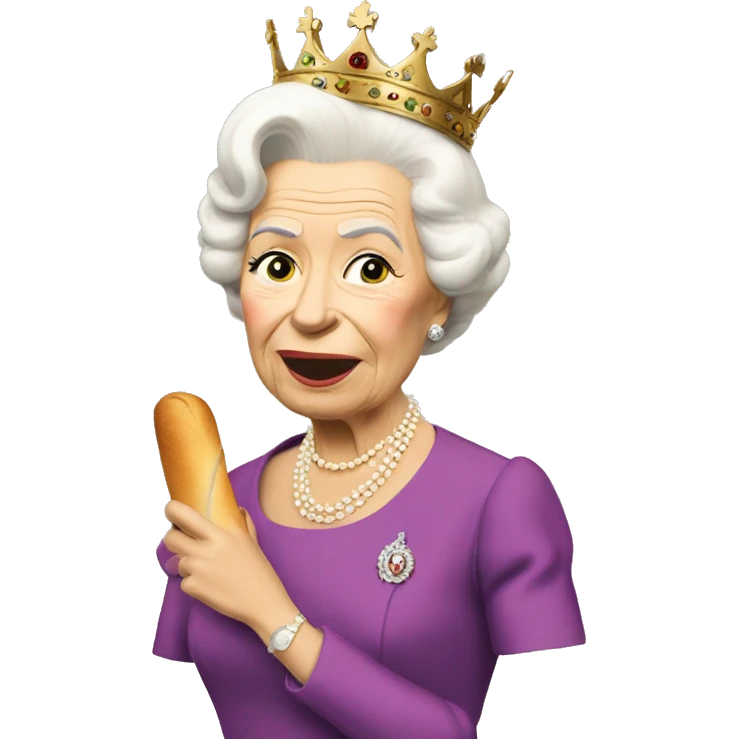 the queen eating a baguette emoji
