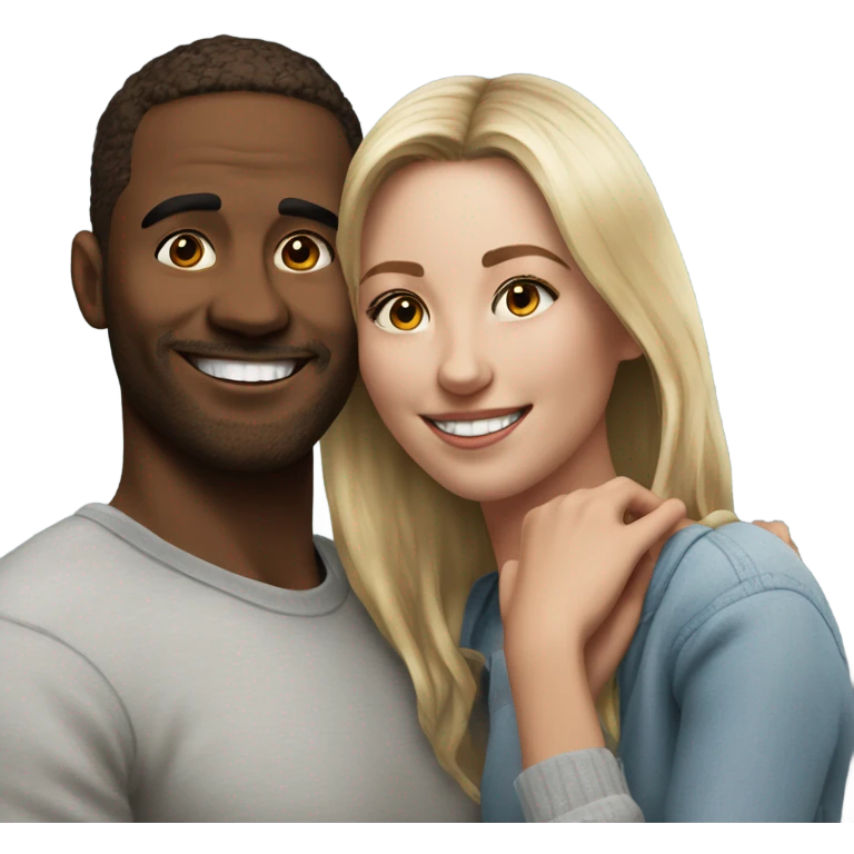 Hyper Realistic beautiful model couple hug with warm smiles emoji
