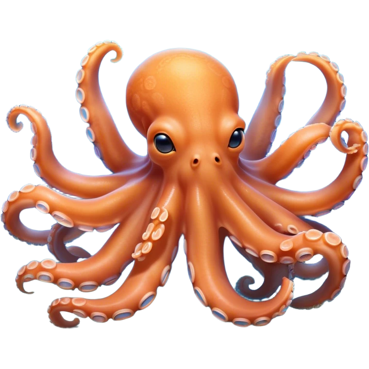 Beautiful and Majestic smiling Octopus Portrait Emoji, Head and body resting in serene repose with a gentle, content smile, showcasing a soft, light orange form adorned with elegant blue rings and delicately arranged arms, Simplified yet exquisitely endearing features, highly detailed, glowing with a soft, drowsy underwater light, high shine, relaxed and utterly enchanting, stylized with an air of majestic aquatic beauty, soft glowing outline, capturing the essence of a beautiful and majestic octopus that embodies the enchanting spirit of the deep! emoji