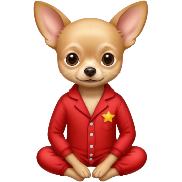 Create a mbeige Chihuahua with a red buttones pyjama. Under It, It says: No estoy enfadada emoji