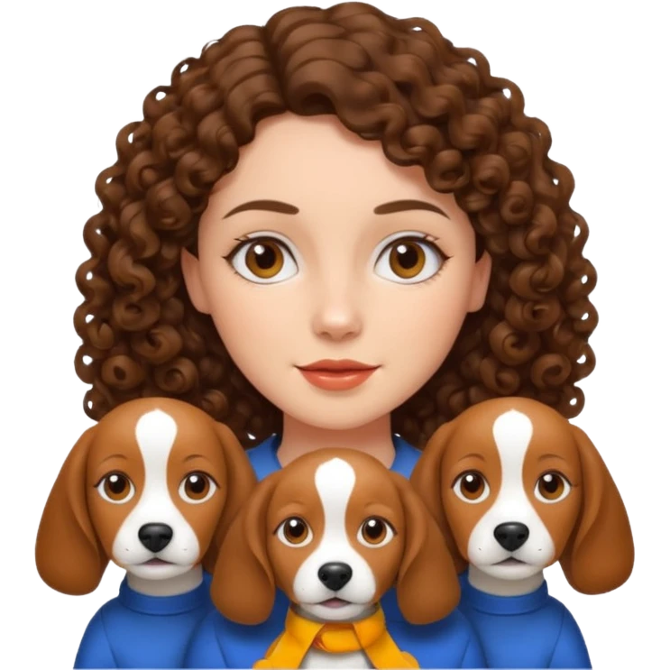 brunette curly hair woman with two beagles emoji