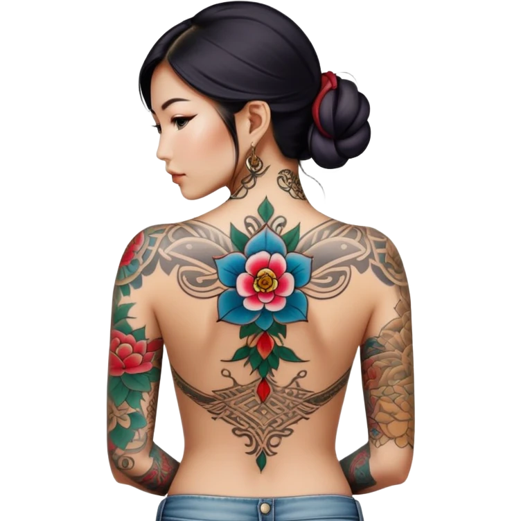 Tattoos Asian woman back view  emoji