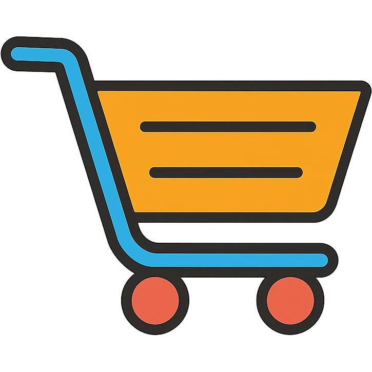 shopping cart icon, flat design, color accent, user interface style emoji