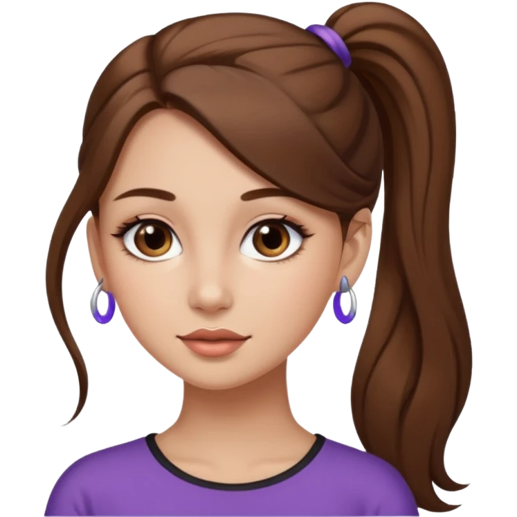pretty girl brown long hair makeup ponytail emoji
