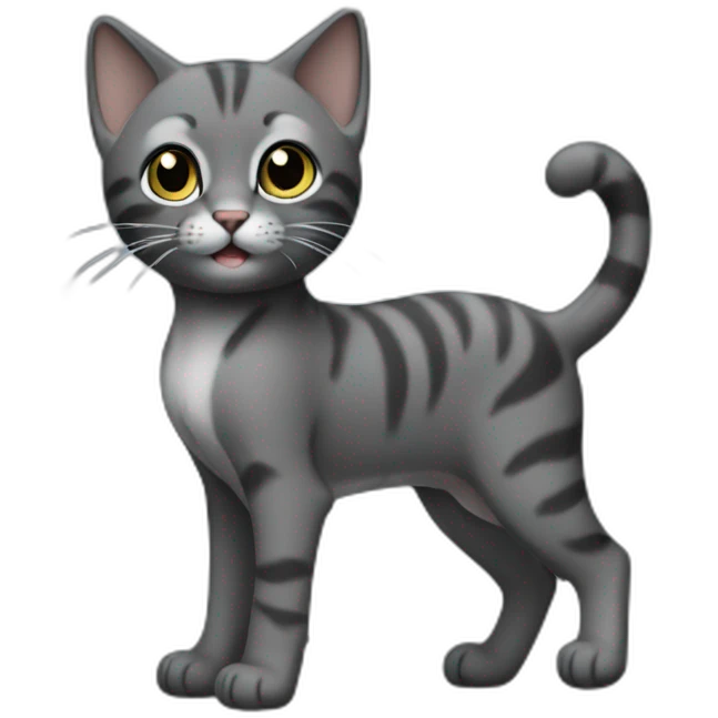 full body grey and black playful baby skinny cat emoji