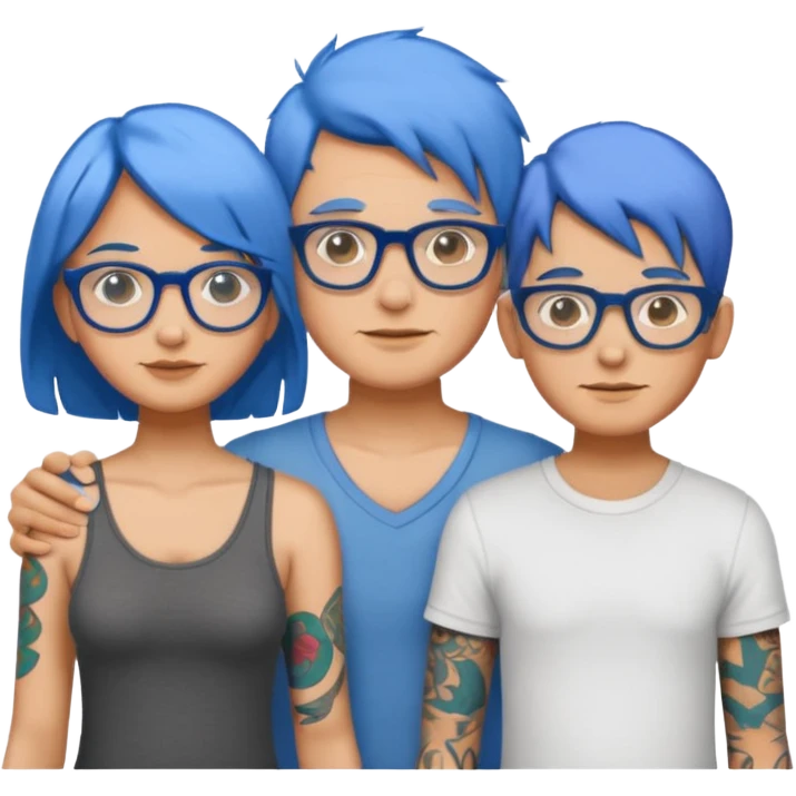 family with blue hair, glasses, and visible tattoos emoji