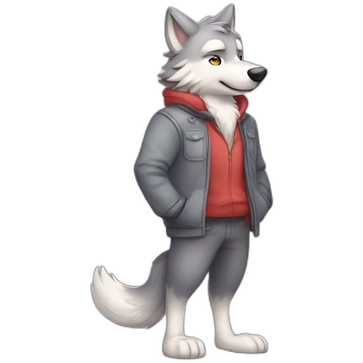 An full body furry anthropomorphic grey wolf in love rosy cheeks. Anthro emoji