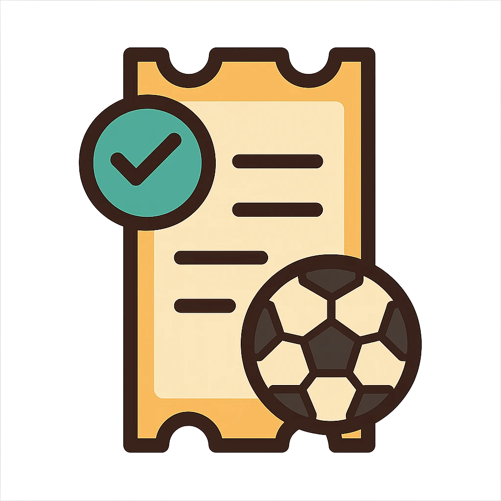 flat toon style icon of a betting ticket with a checkmark and sports ball, representing 'tail your sports bet' emoji