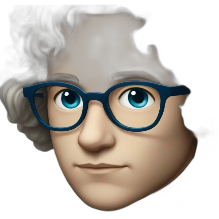 closeup of a young beethoven with blue glasses emoji