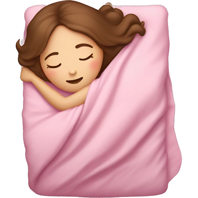 White girl with brown hair sleeping with pink blanket emoji