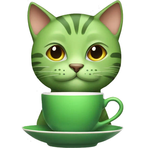 Green cat with cup of tea emoji