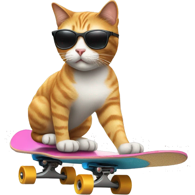 Cat riding a skateboard while wearing sunglasses emoji
