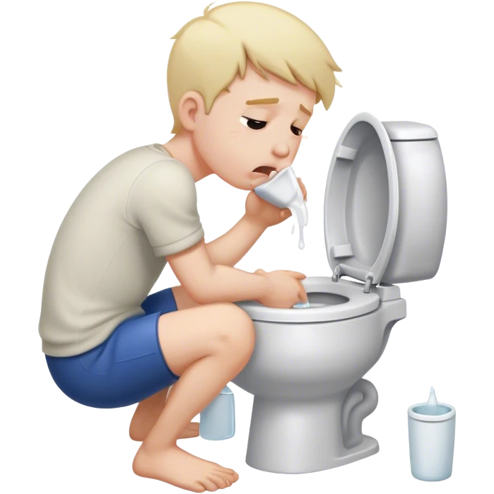Young man vomiting into a toilet emoji