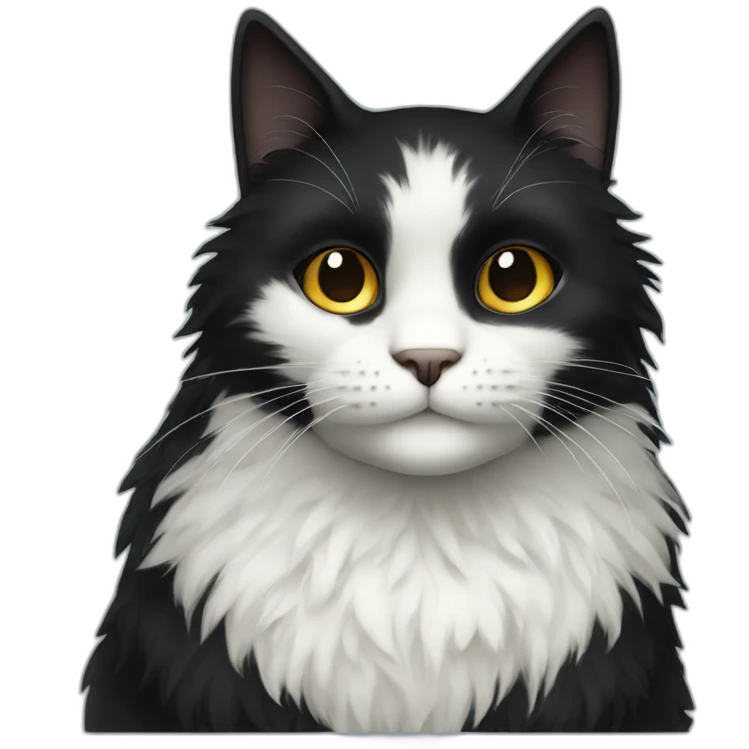 Fluffy black cat with a white face emoji