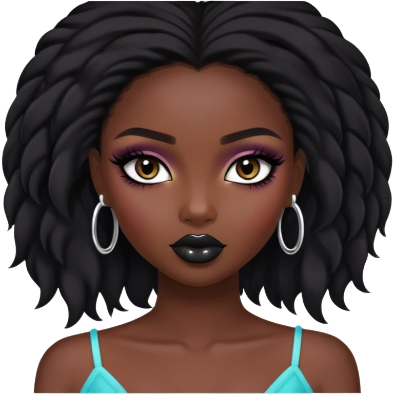 african beauty, dark black people hair, pretty eyes, pretty black makeup, pretty bratz baddie emoji