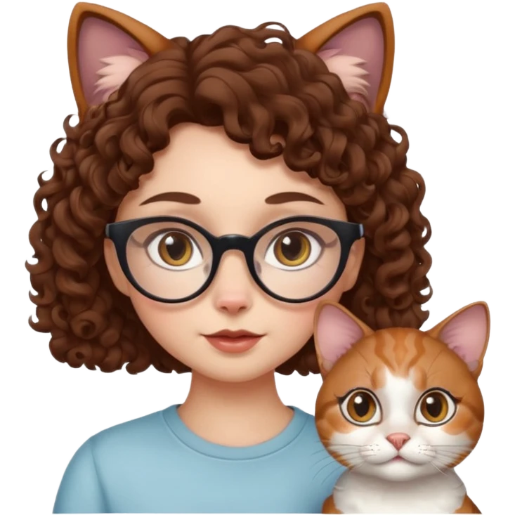 character with brown curly hair, doe eyes, white skin, cat eye glasses, different pose emoji