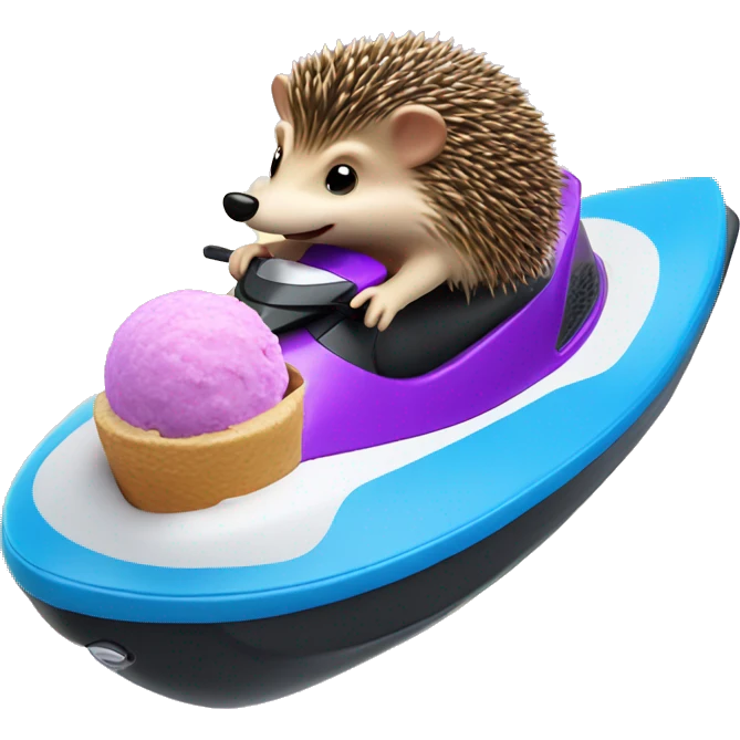 hedgehog eating purple ice cream on a jet ski  emoji