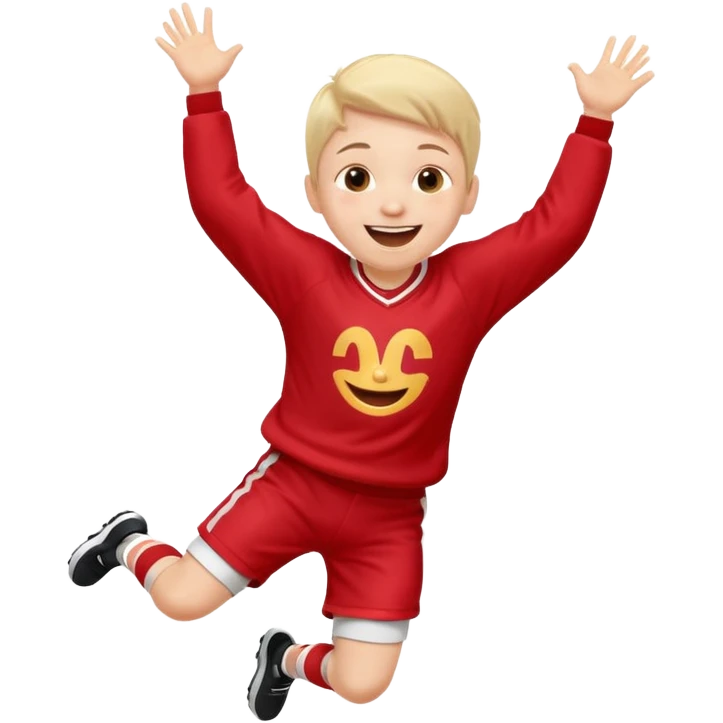 A small kid in an oversized jersey, jumping with excitement. emoji