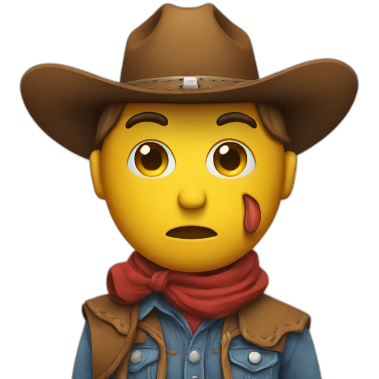cowboy emoji holding fake face sign while actually sad emoji
