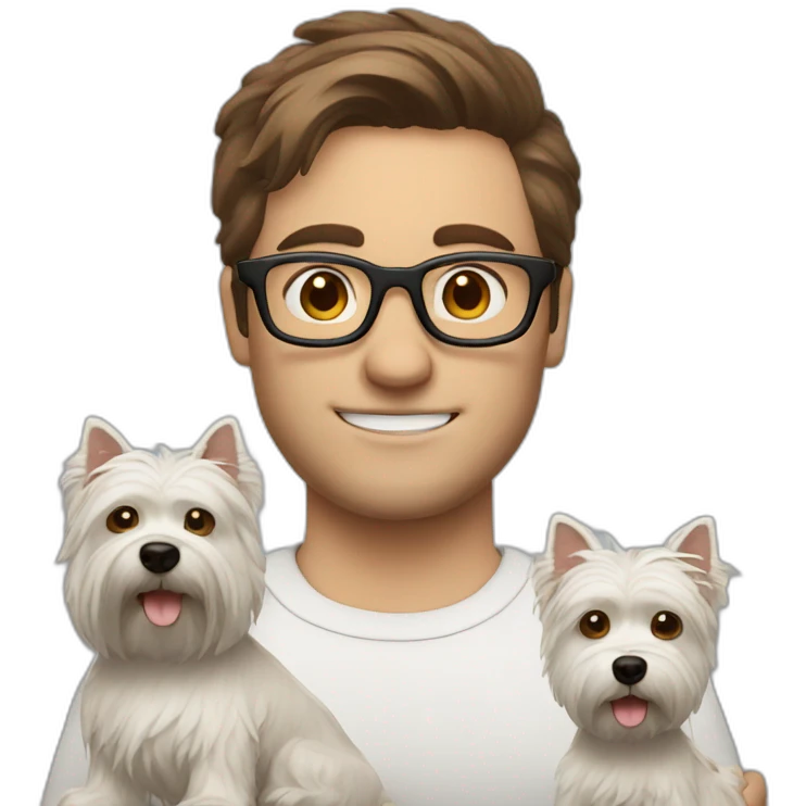 Brown hair man with glasses with westie dog girl emoji