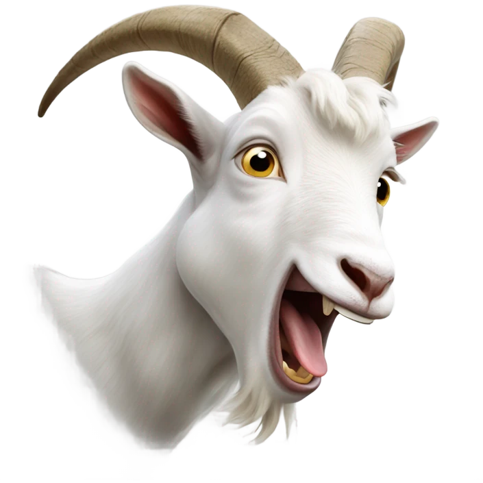 A white goat opening its mouth to yell in excitement emoji