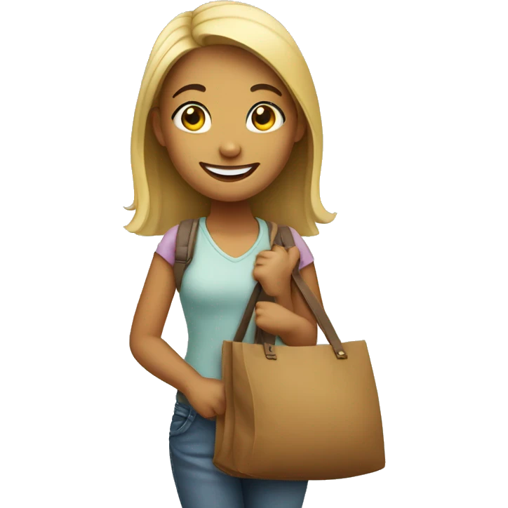 smiling girl with bag emoji