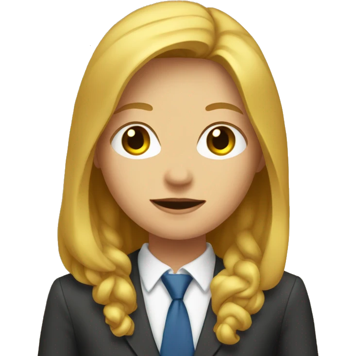 Large face. Round face. Female, with golden long hair, wearing a suit. emoji