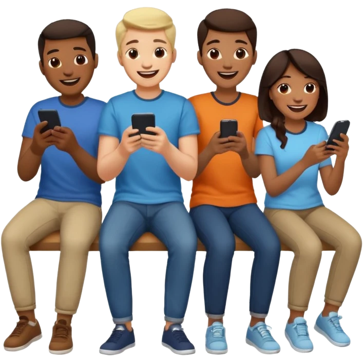 group of friends playing a game on their cell phone emoji