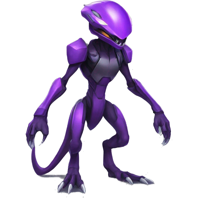 a black-purple Genesect-Raptor-Fakémon—hybrid with a futuristic visor-helmet full body emoji