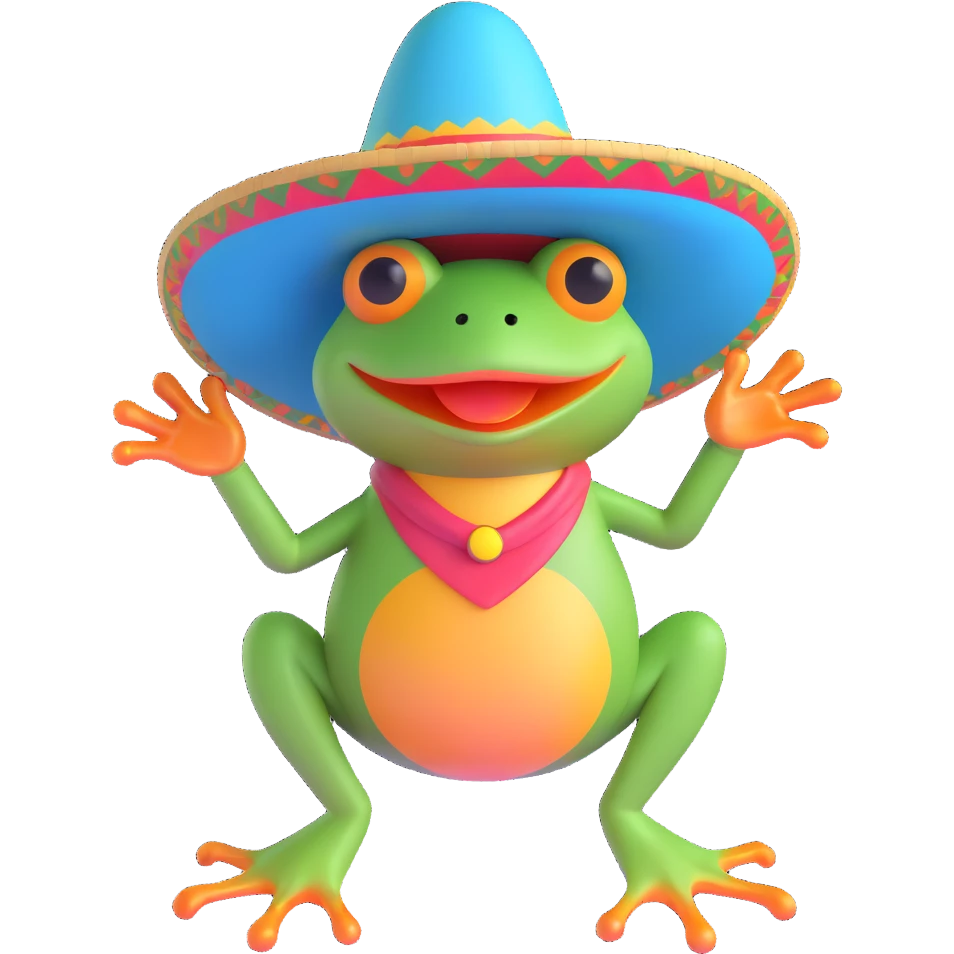 Mexican frog in a sombrero, 3D style emoji