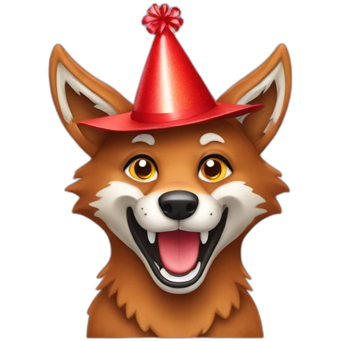 smiling red wolf birthday hat emoji