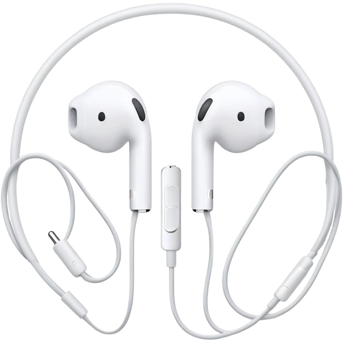 Ultra minimalist white Apple EarPods with cord coiled in a perfect circle, extremely simplified design with minimal details, basic clean outlines, just the essential shape of white headphones and wire in a circle, iOS style emoji