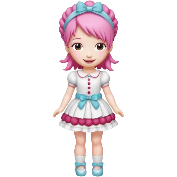 Isolated detaile illustration of the most modern raspberry torte doll figurine full body with pink hair and a hairband emoji