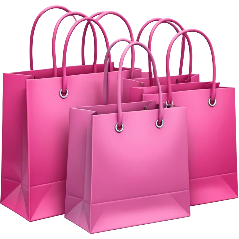 Several shopping bags in varying sizes and different shades of pink emoji