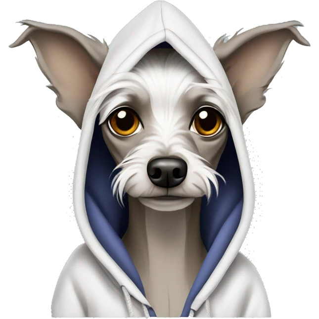 Chinese crested dog wearing hoodie emoji