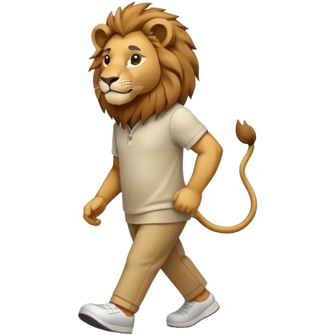 anthropomorphised lion in leisure wear walking upright emoji