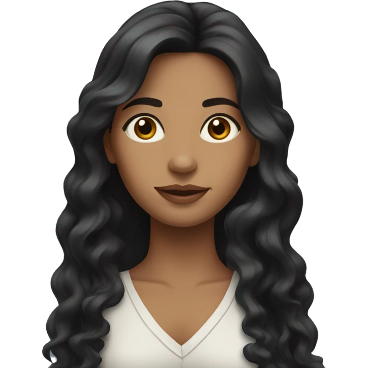 A woman with long wavy black hair And brown eyes emoji