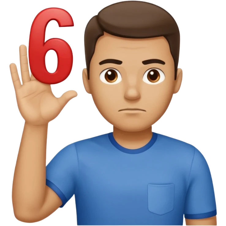 man frowning holding up numbers 6 in left hand and 7 in right hand emoji