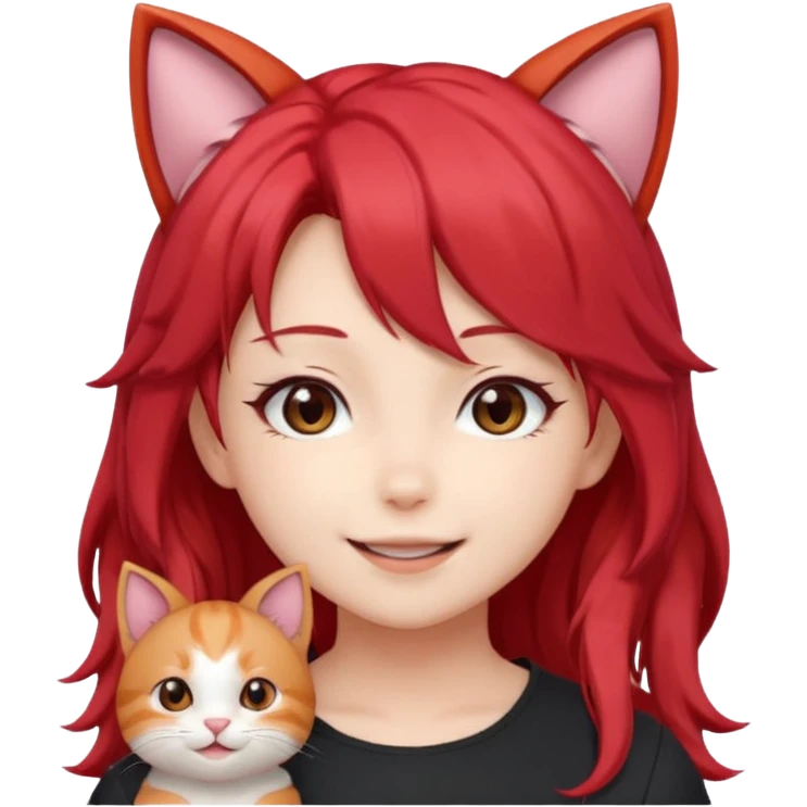 cute anime girl with cat ears, red blowing hair emoji