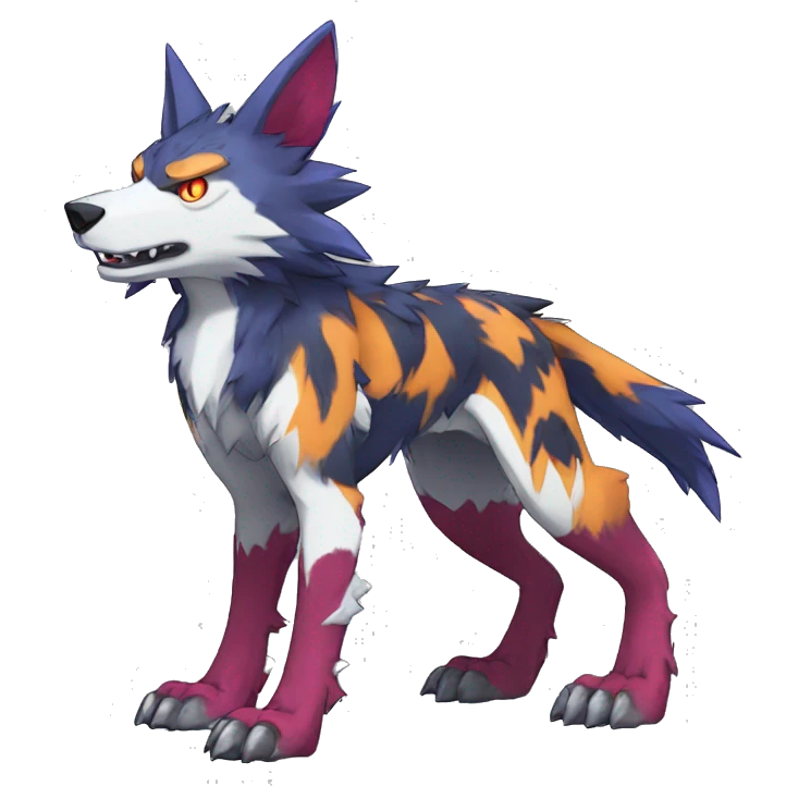  Cool Edgy Colorful Digimon-Fakemon-Wolf with edgy markings full body emoji