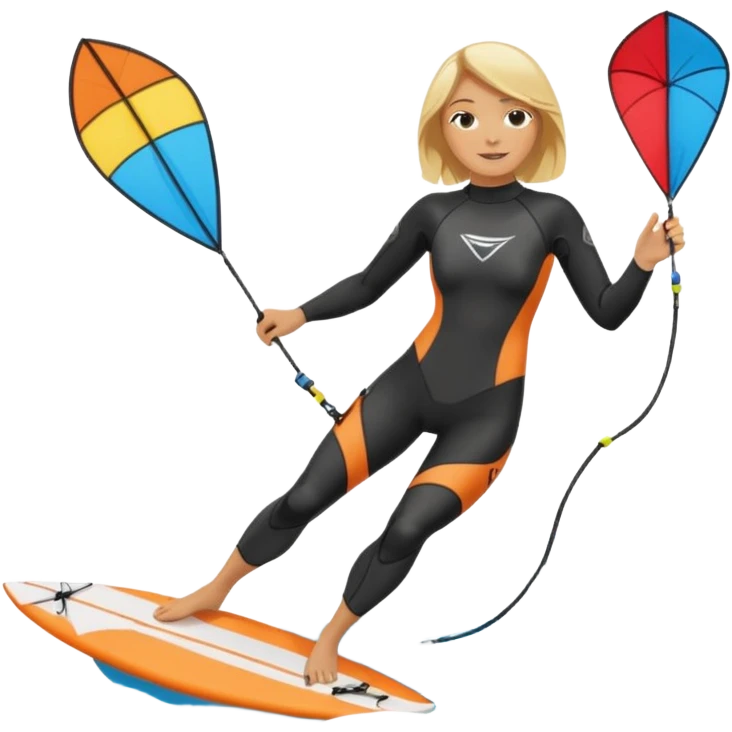 Kiteboarding blond ladie showing kite and board emoji