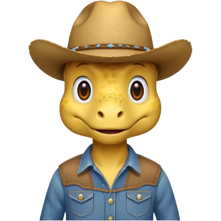 yellow dinosaor with cowboy helmet with cowbot clothes emoji
