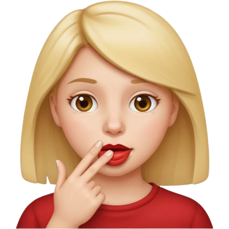 apple style emoji of a girl with a finger in her mouth, neutral expression, simple and clear emoji