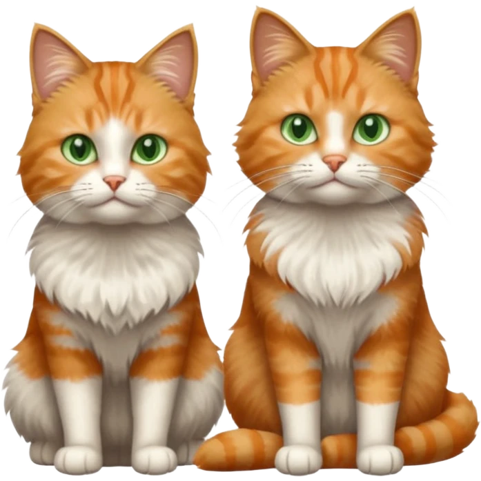 a realistic looking very fluffy grey and white cat sitting next to another cat emoji
