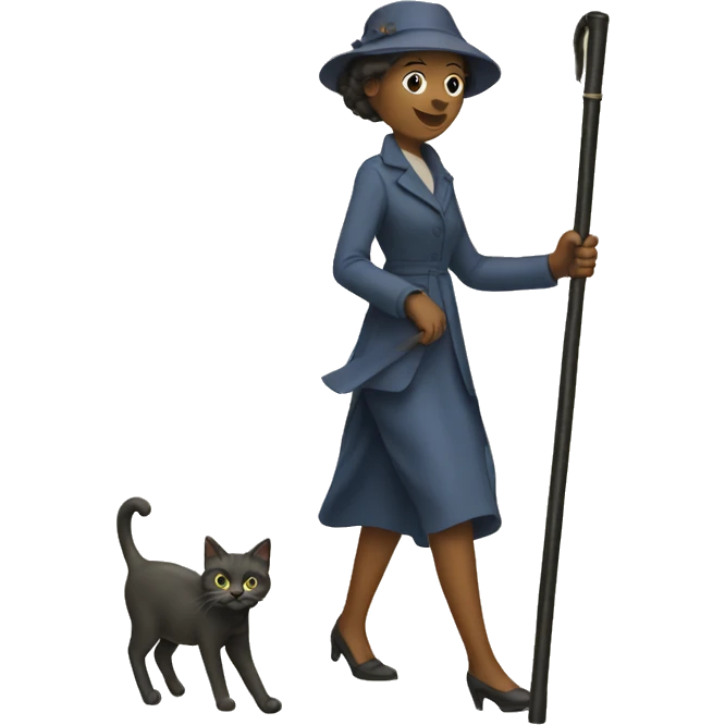 lady with walking stick and cat emoji