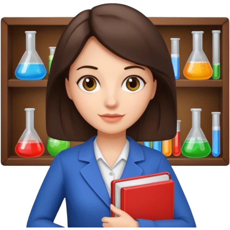 A brunette teacher holding a chemistry textbook emoji