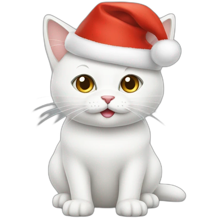 white cat with christmas hat emoji