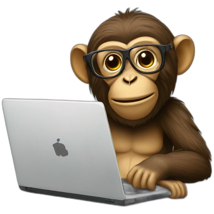 monkey with glasses and beard with laptop emoji