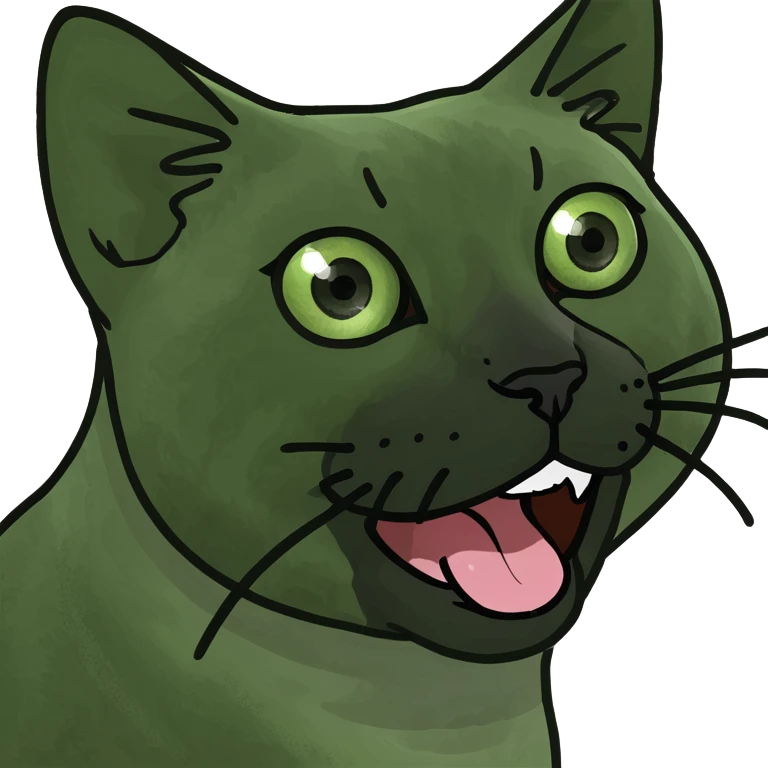 black cat with green eyes sticking its tongue out emoji