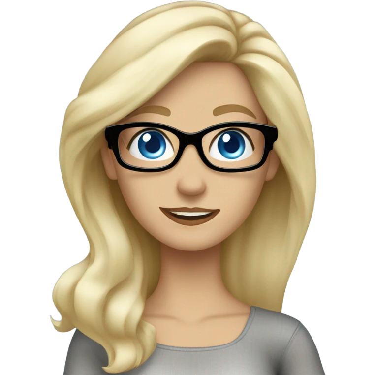 Hyper beautiful blonde Caucasian woman blue eyes and black glasses waving emoji